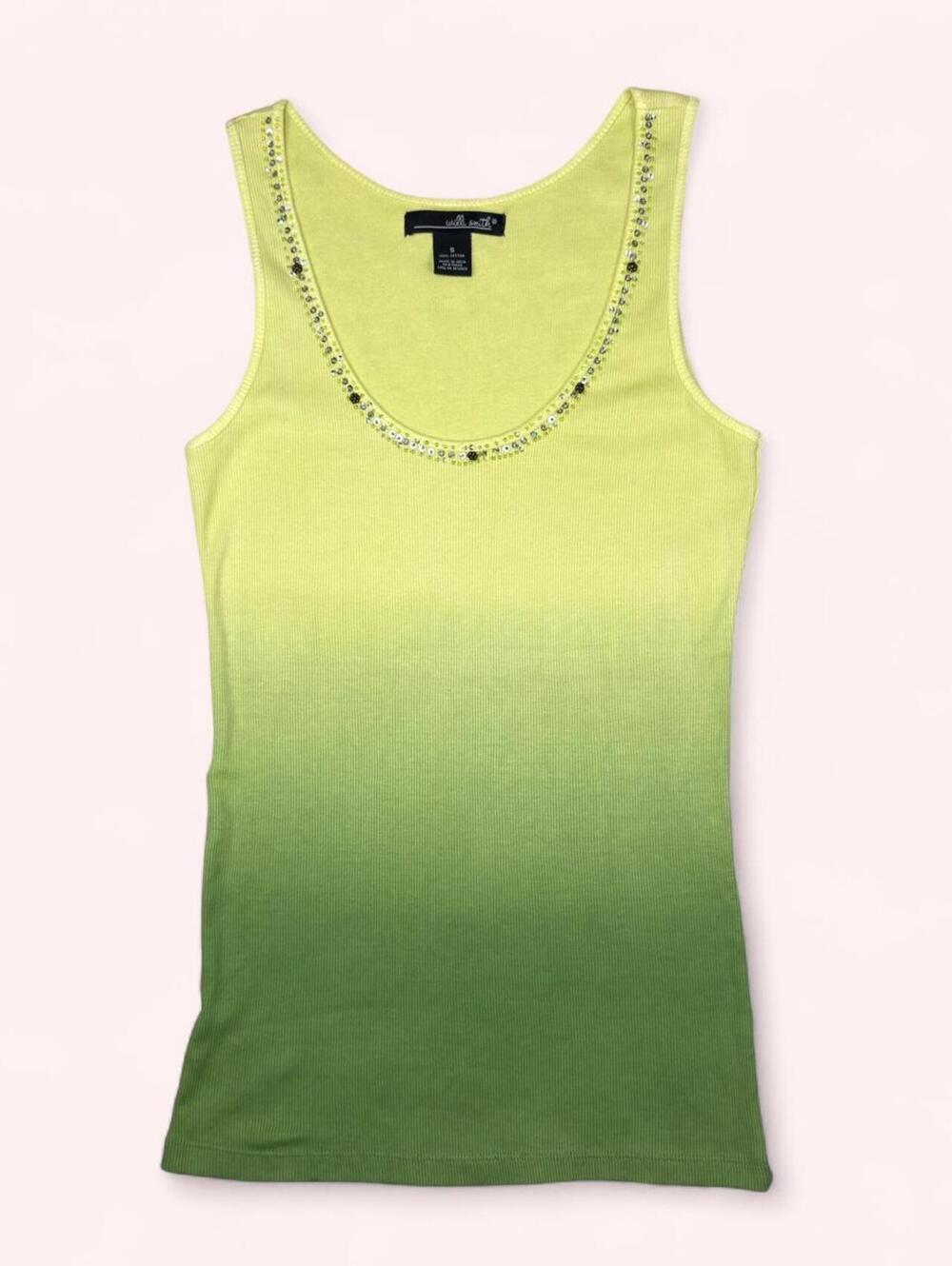Y2K green ombré tank top with sequins and beading on the neckline